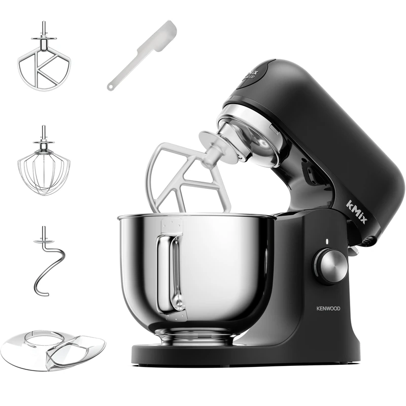 Kenwood kMix Sleek Black - Stand Mixer for Easy Baking, 5L Stainless Steel Bowl, Planetary Mixing, Metal Body, Variable Speed Control, 3-Piece Patisserie Set & Splash Guard, 1000W, Black (KMX751ABK)