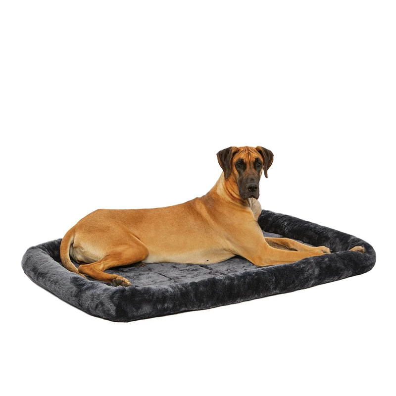 MidWest Homes for Pets QuietTime Giant Dog Bed – Gray Faux Fur Bolster, Ultra-Soft and Machine Washable, Fits 137 cm Crates and Carriers, for XXL Breed Dogs
