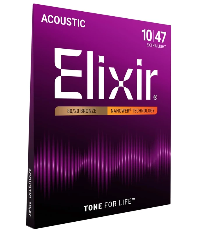 Elixir Strings 80/20 Bronze Acoustic Guitar Strings w NANOWEB Coating, Extra Light (.010-.047)