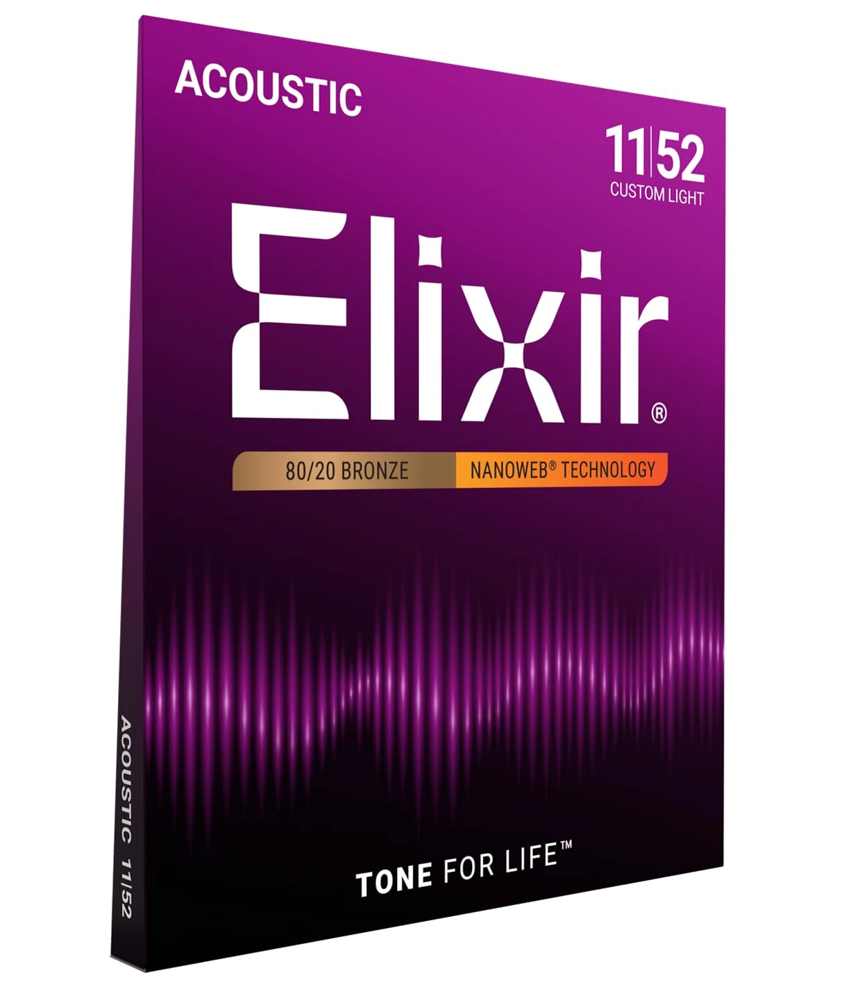 Elixir 11027 Strings 80/20 Bronze Acoustic Guitar Strings w NANOWEB Coating, Custom Light (.011-.052)
