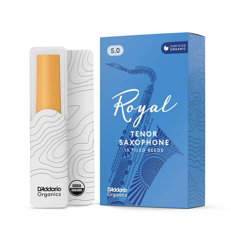 D'Addario Royal Organic Tenor Saxophone Reeds, Strength 5.0, 10-Pack