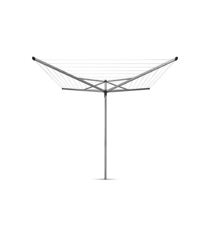 Brabantia 50m Essential Rotary Washing Line (Metallic Grey) Collapsible Umbrella System, 4 Arm Outdoor Clothes Dryer + 35mm Plastic Ground Tube