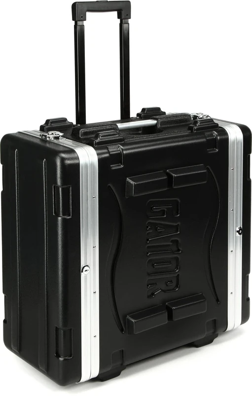Gator Molded PE 4U 19.25 inch Rack Case with Front / Rear Rails / Pull Handle / Recessed Wheels and Locking