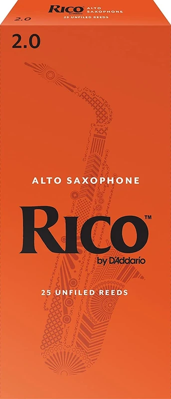 D’Addario Woodwinds - Rico Alto Sax Reeds - Reeds for Alto Saxophone - Alto Saxophone Reeds Crafted for Beginners, Students, Educators - Strength 2.0, 25-Pack