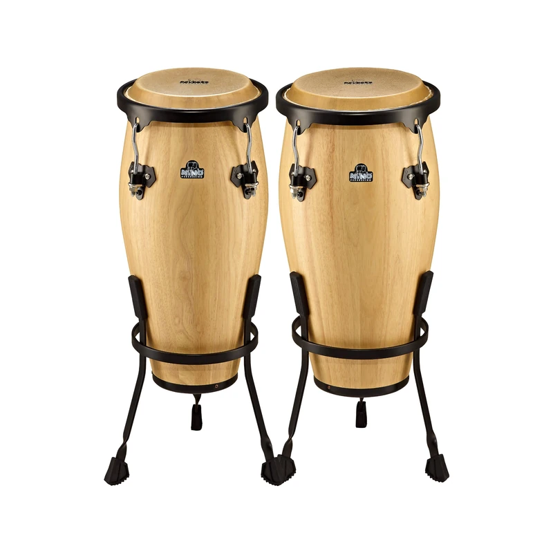 Nino Percussion Wood Conga Set - 2 Hand Drums with Stand for Children from 5 Years - Musical Instrument Set - Siam Oak, Natural (NINO89NT)