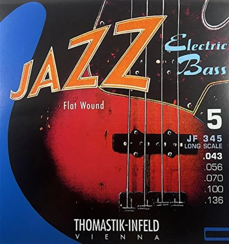 Thomastik-Infeld Flat Wound Electric Bass - JF345-5-String Set – Jazz Bass Long Scale 34" - Gauges .043 .056 .070 .100 .0136