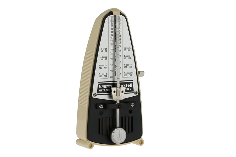 Wittner Metronome Taktell Piccolo Series 830 - Plastic casing - Without bell - Ivory coloured - Mechanically wound - No batteries required - Made in Germany