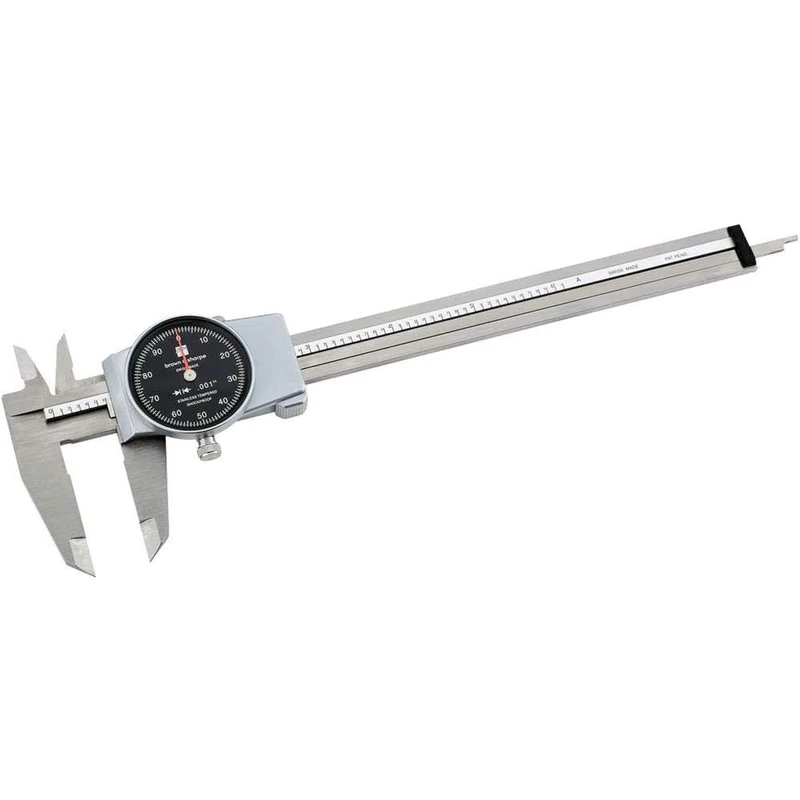 Brown & Sharpe 599-579-5 Dial Caliper, Stainless Steel, Black Face, 0-6" Range, -0.001" Accuracy, 0.001" Resolution, Meets DIN 862 Specifications