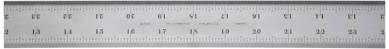 Starrett C416R-24 Heavy Spring Tempered Steel Rule With Inch Graduations, 16R Style Graduations, 24" Length, 1-1/4" Width, 1/10" Thickness
