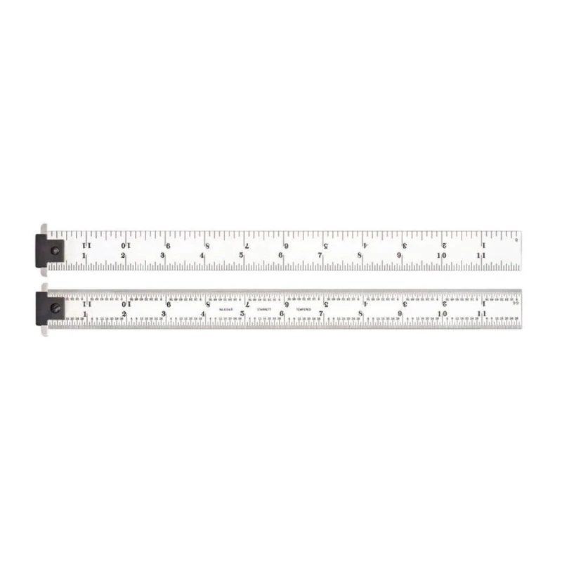 Starrett CD604R-12 Spring Tempered Steel Rule With Inch Graduations, Adjustable Double Hook, 4R Style Graduations, 12" Length, 1" Width, 3/64" Thickness