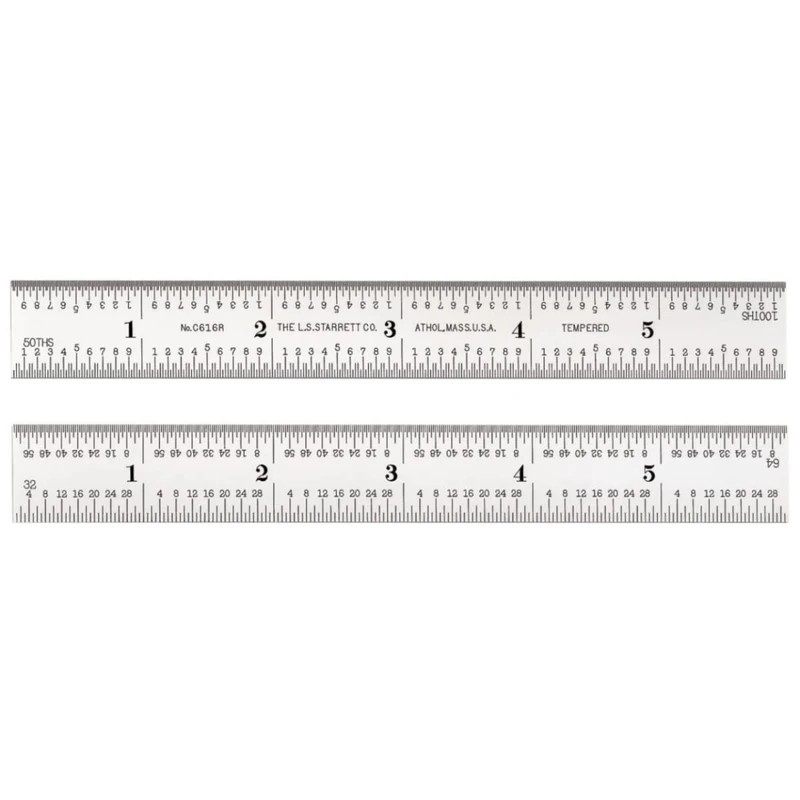 Starrett C616R-6 Spring Tempered Steel Rule With Inch Graduations, 6" Length, 3/4" Width, 3/64" Thickness