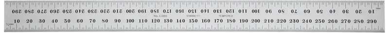 Starrett C335S-300 Semi Flexible Steel Rule With Millimetre Graduations, 300 mm Length, 25.4 mm Width, 0.5 mm Thickness