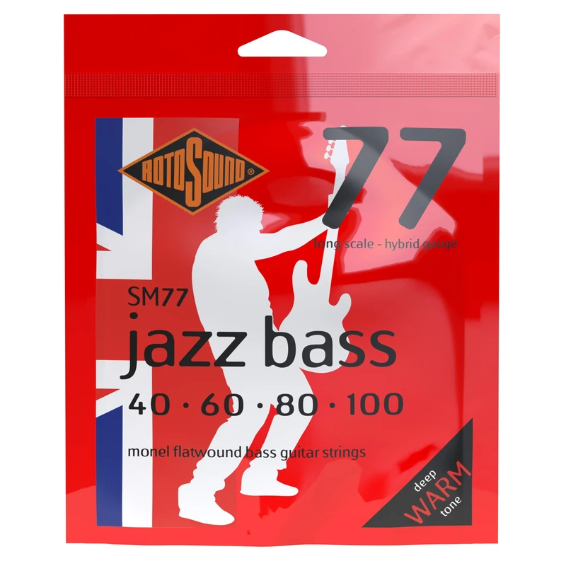 Rotosound SM77 Monel Hybrid Gauge Flatwound Bass Strings (40 60 80 100),White Black Red Blue , Small Medium Large X-Large 2X-Large