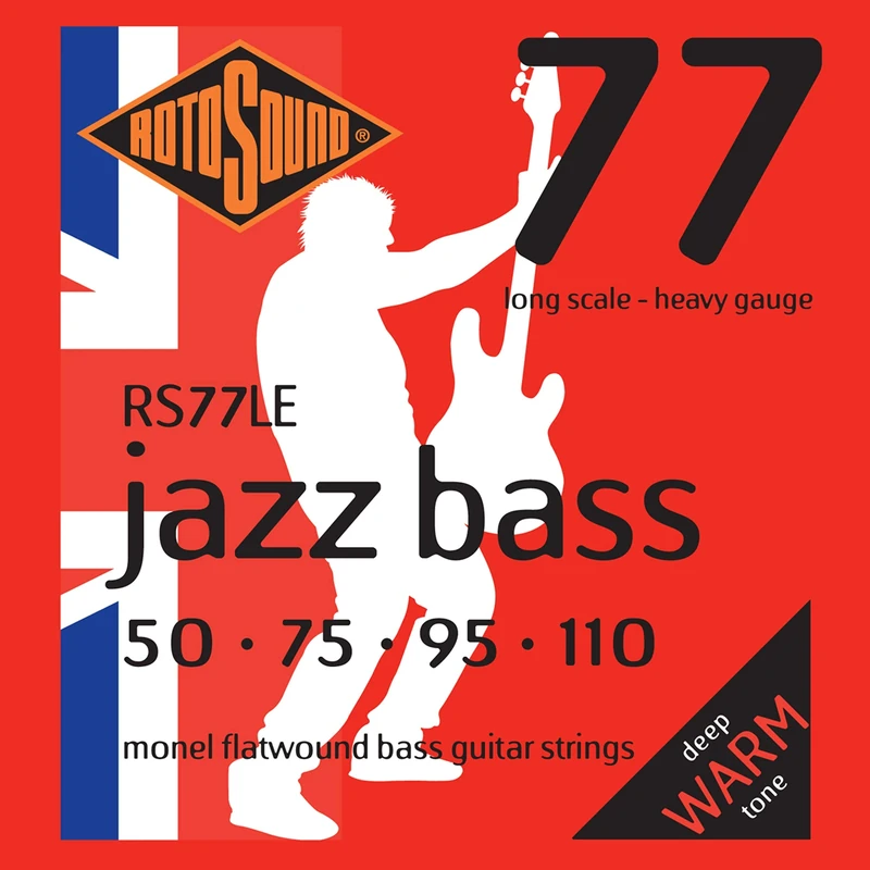 Rotosound RS77LE Monel Heavy Gauge Flatwound Bass Strings (50 75 95 110), White Black Red Blue, Small Medium Large X-Large 2X-Large