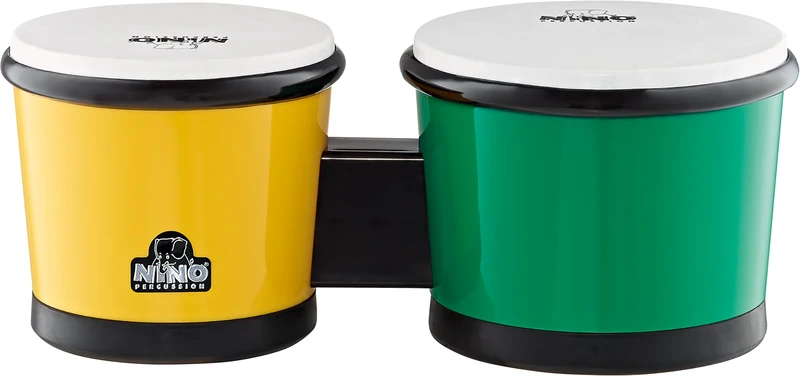 Nino Percussion Molded ABS Bongo - Musical Instrument for Children from 4 Years - 2 Hand Drums - ABS Plastic, Green and Yellow (NINO19G/Y)