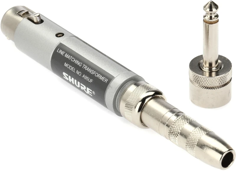 Shure A95UF Transformer; Low Z, Female XLR to High Z MC1M Connector with Mating 1/4-Inch Phone Plug/Jack