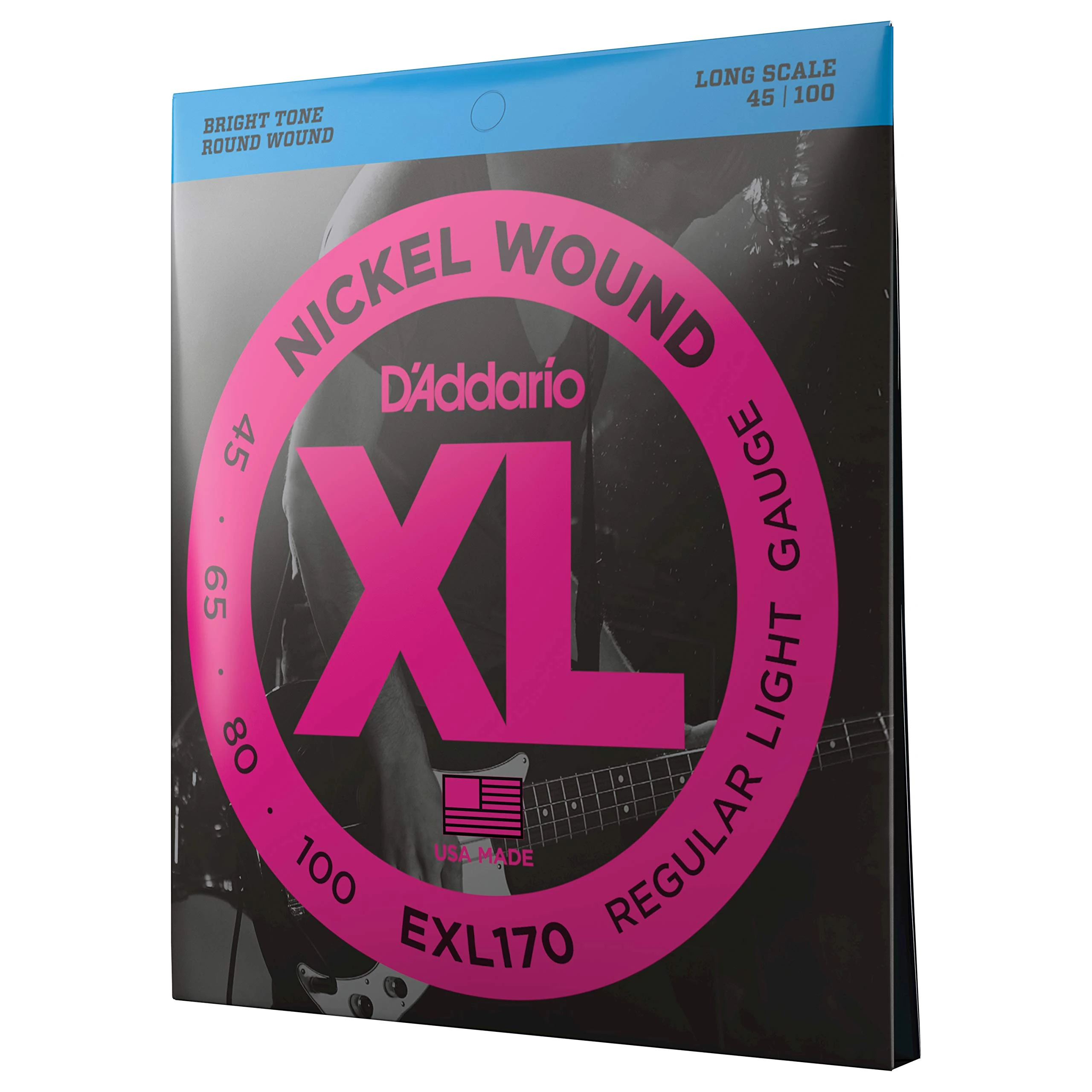 D'Addario Bass Guitar Strings - XL Nickel - EXL170 - Perfect Intonation, Consistent Feel, Powerful Durability - 4 String Set - 45-100 Regular Light, Long Scale