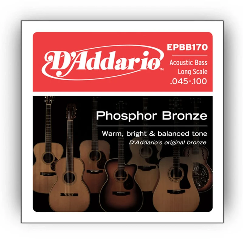 D'Addario Acoustic Bass Guitar Strings - Acoustic Bass Strings - Phosphor Bronze - EPBB170 - Acoustic Bass Guitar 4 String Set - 45-100 Gauge - 1 Pack
