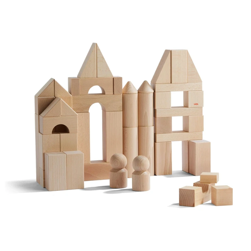 HABA Basic Building Blocks Natural Medium Set for Creative Play | Wooden Building Toys for Kids | Open-Ended Construction Blocks for Early Learning | Classic Shape Set for Toddlers and Families