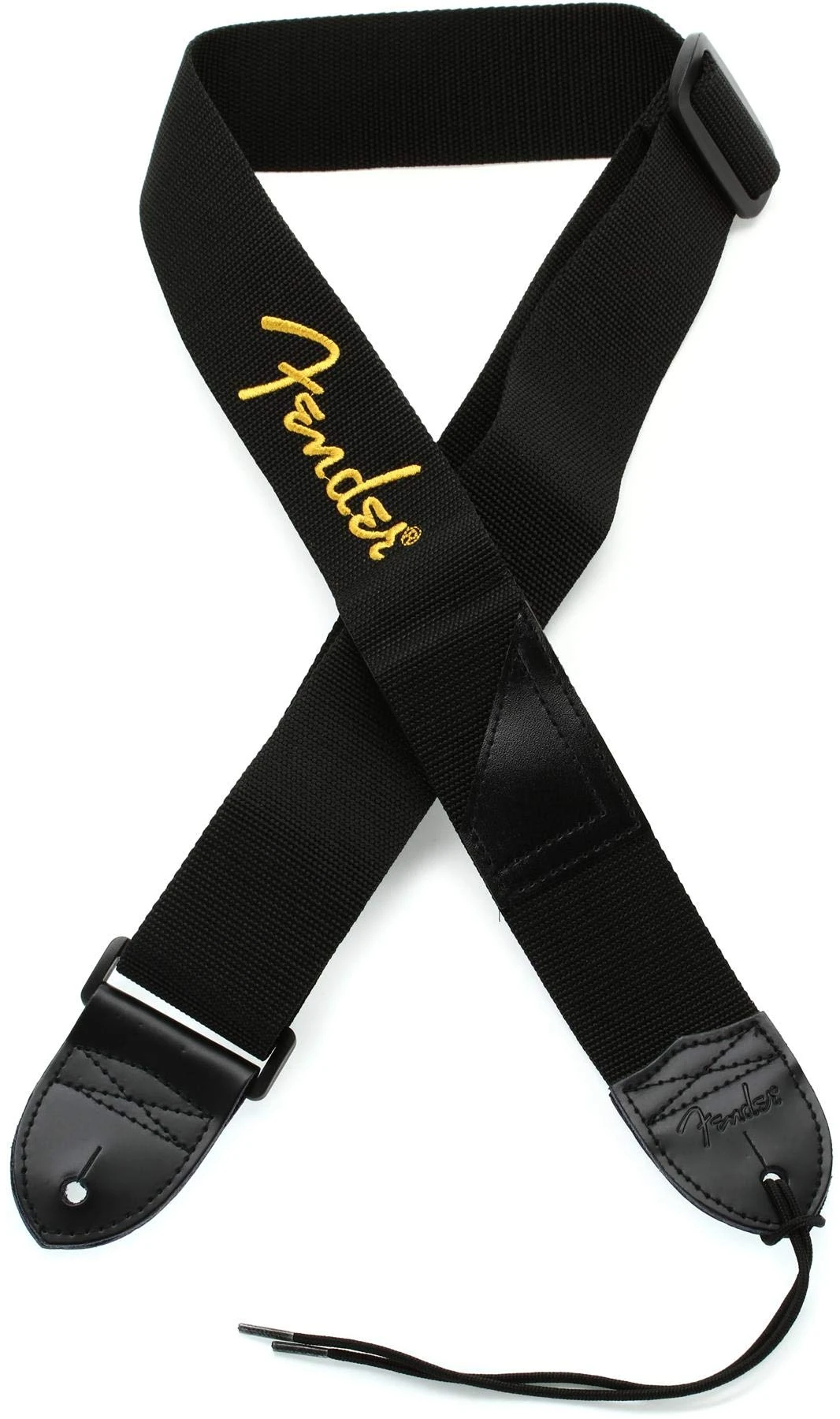 Fender Guitar Strap, Polyester Webbing with Yellow Logo, Adjustable 33”-53”, Black