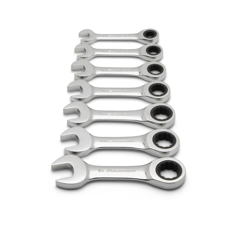 GearWrench 7 Pc. 12 Pt. Stubby Ratcheting Combination Wrench Set, SAE - 9507D