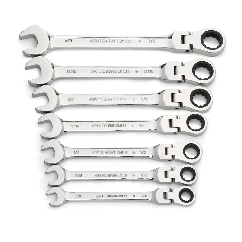 GearWrench 7 Pc. 12 Pt. Flex Head Ratcheting Combination Wrench Set, SAE - 9700