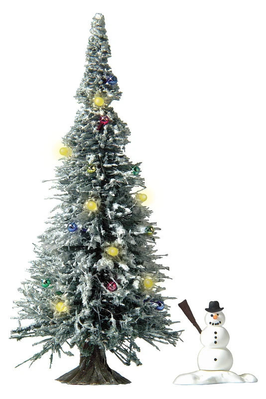Busch H0 Snowed Xmas Tree & Lights - Model Train Scenery