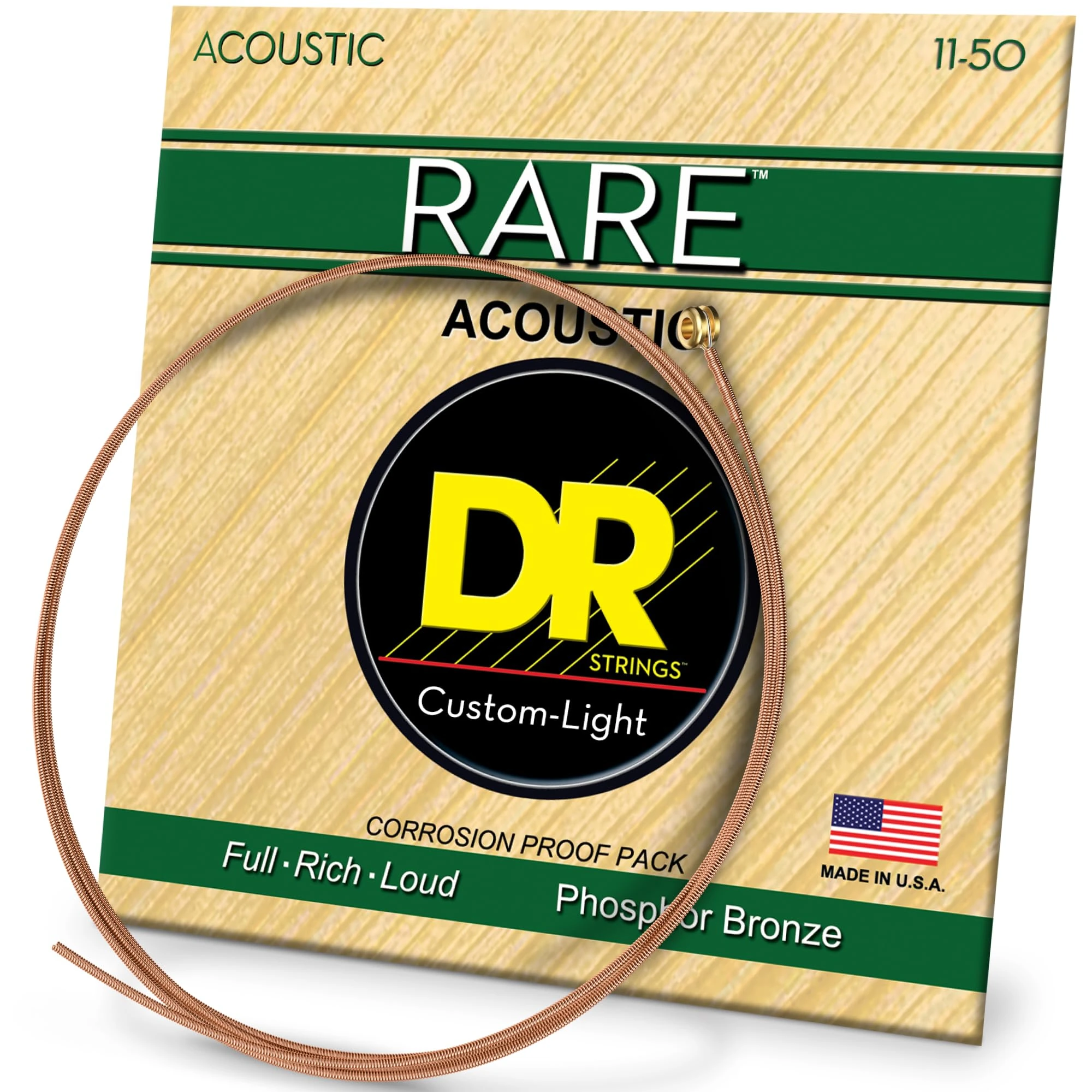 DR RPML-11 Strings RARE™ - Phosphor Bronze Acoustic Guitar Strings: Custom Light 11-50