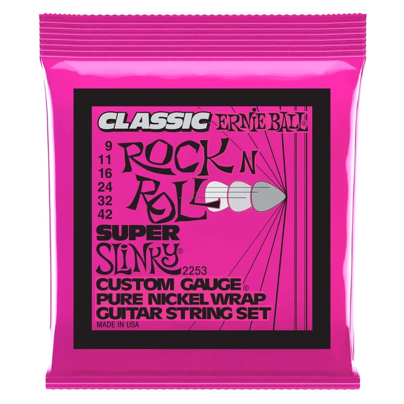 Ernie Ball Super Slinky Classic Rock n Roll Pure Nickel Wrap Electric Guitar Strings - 9-42 Gauge, Pack of 1