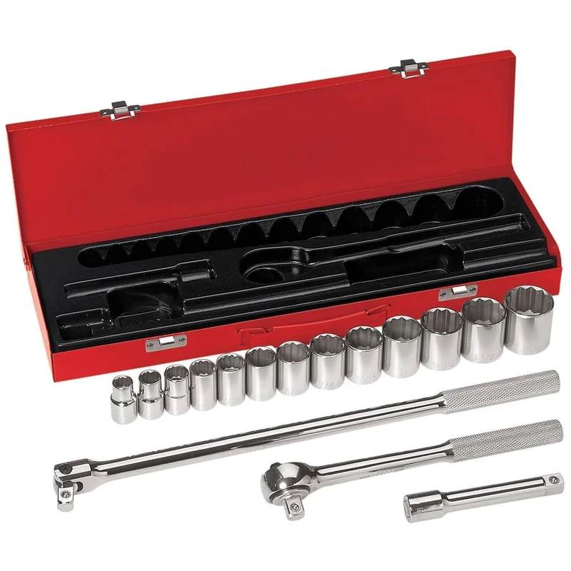 Socket Wrench Set, SAE, 1/2 in. Dr, 16 pc