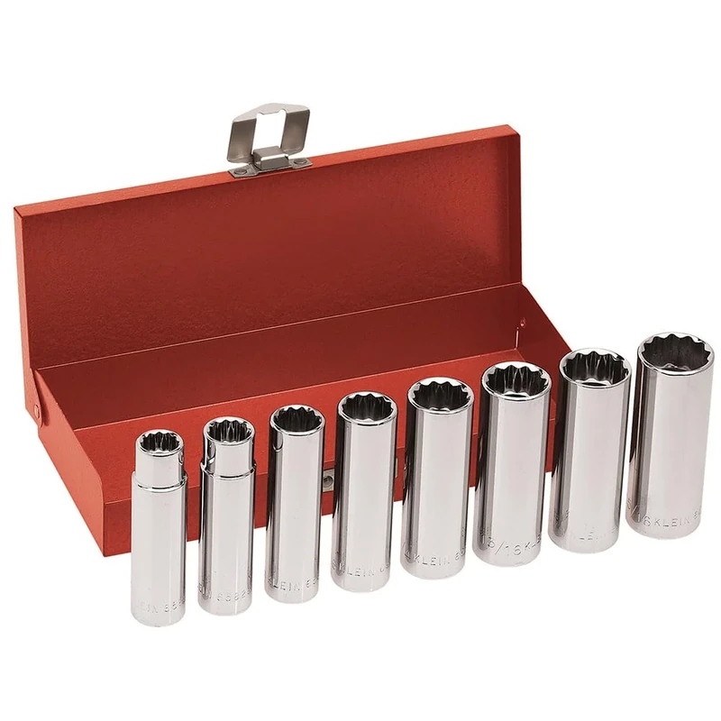 Klein Tools 1/2-Inch Drive Deep Socket Wrench Set, 8-Piece