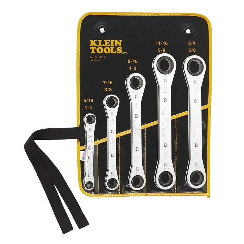 KLEIN TOOLS 68221 SAE Ratcheting Box Wrench Set, 5 Piece, 10 Sizes, Made in USA