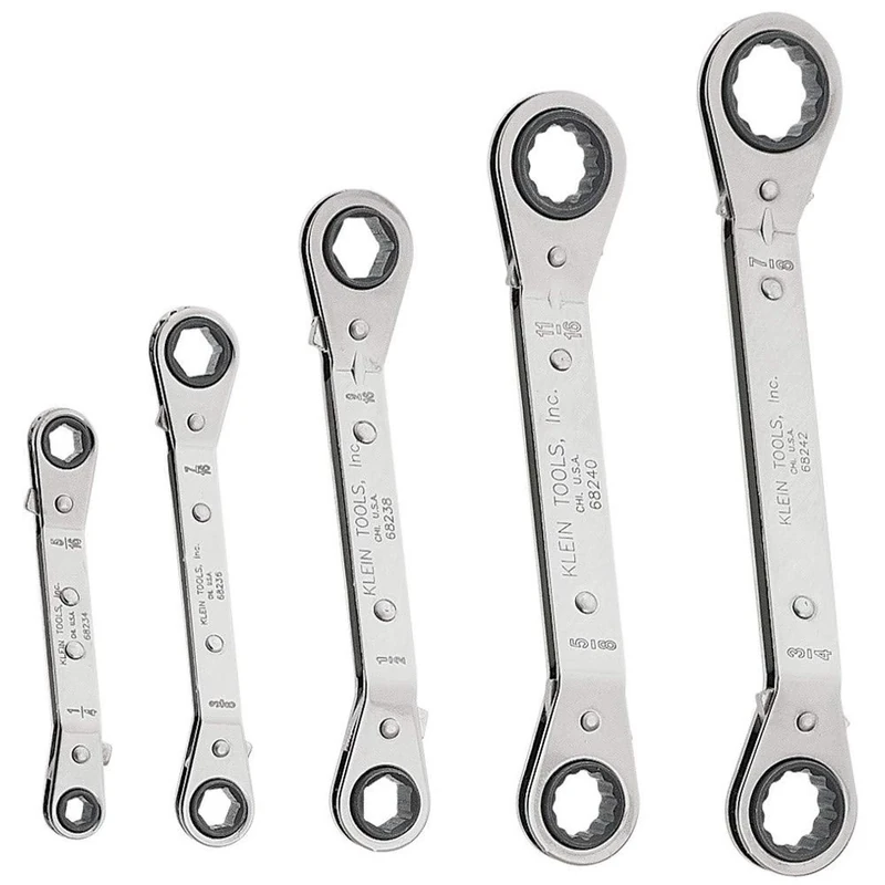 KLEIN TOOLS 68245 Reversible Ratcheting Box Wrench Set, 5-Piece, Black, Made in USA
