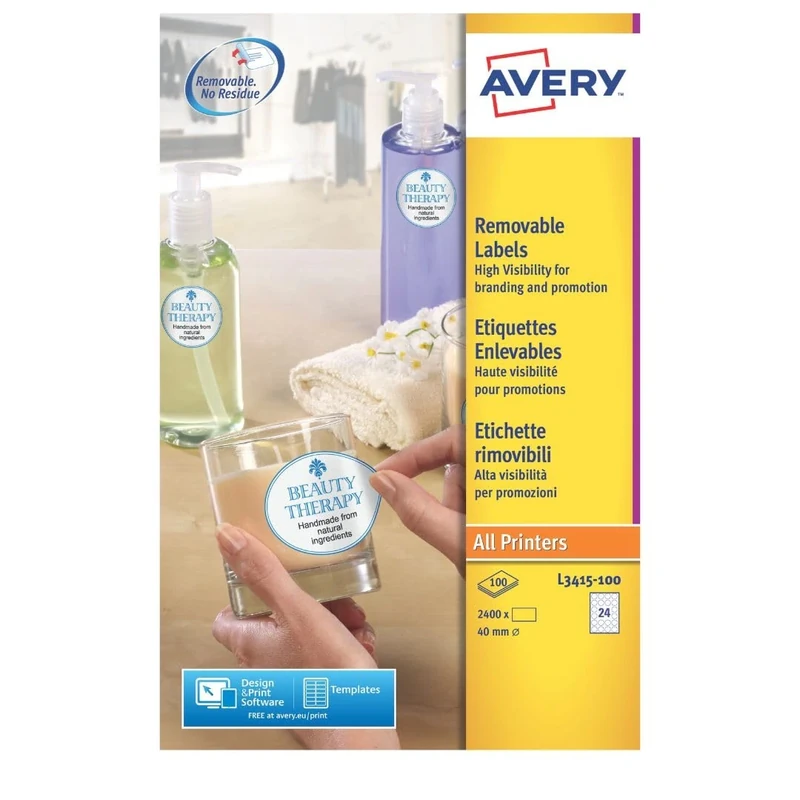 Avery L3415-100 High-Visibility Round Labels Reusable for Advertising Stickers e.g. Special Offers, Diameter 40 mm, 100 Sheets