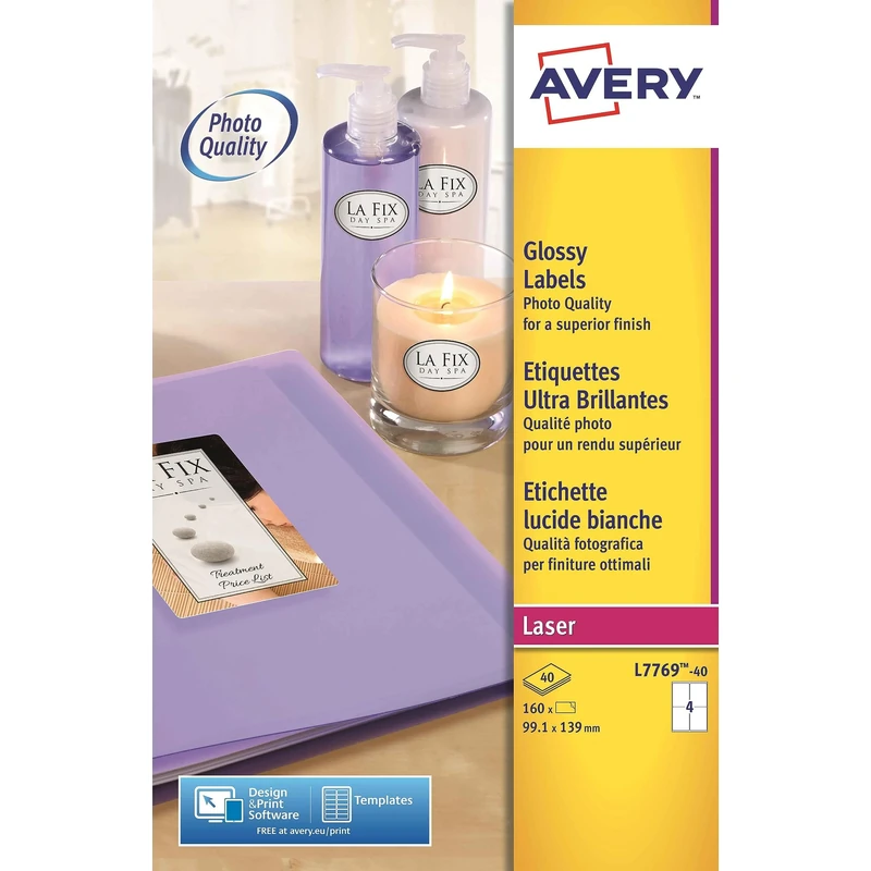 Avery Zweckform L7769-40 Labels with Special Coating 40 Sheets / 160 Labels / 99.1 x 139 mm White