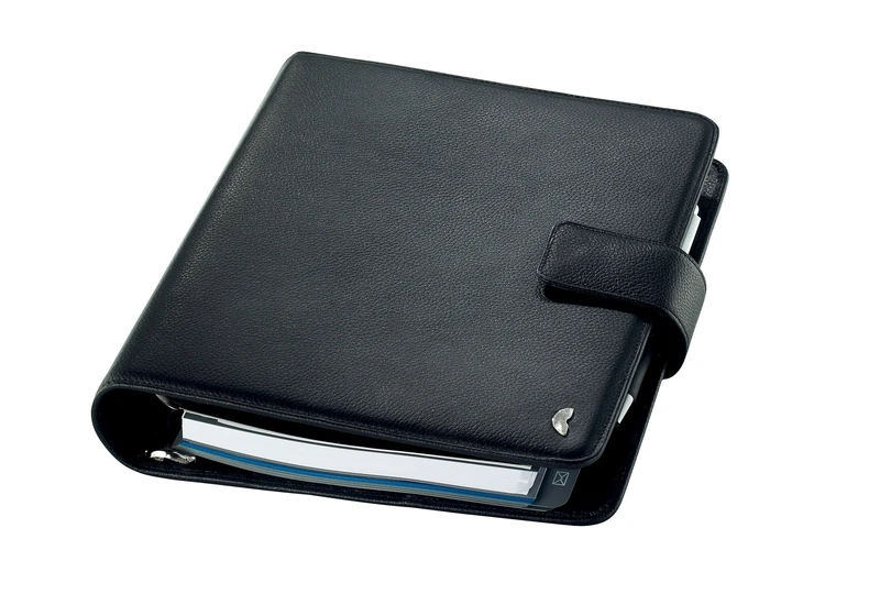 Chronoplan 50101 Refillable Diary/Organiser/Appointment Calendar Made of Premium Cowhide Nappa Leather (A5 Format (220 x 240 mm) with Flap, Ring Binder, Without Calendar) Black