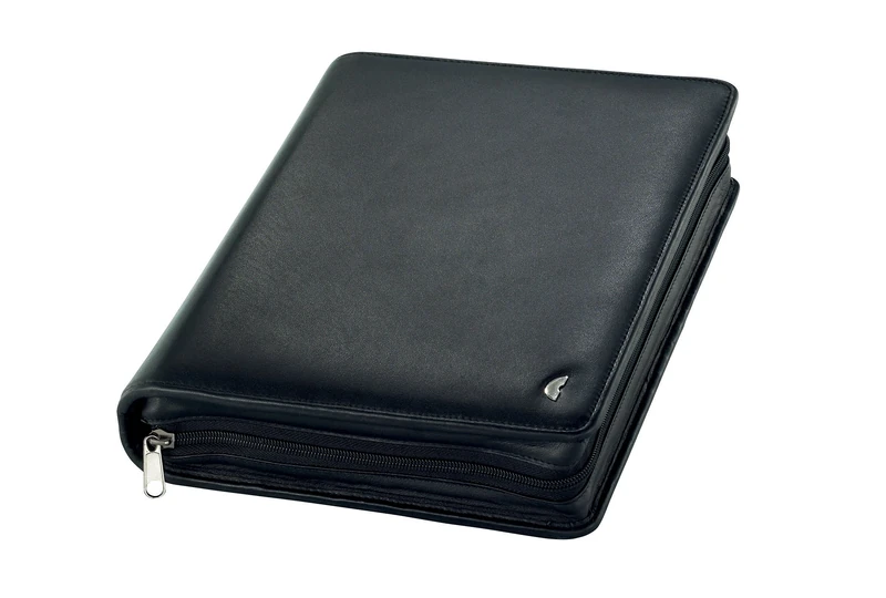 Chronoplan 50102 refillable appointment planner / organizer / appointment calendar portfolio made of premium nappa leather (format A5 (220 x 275 mm) with zipper, ring binder, without calendar) black