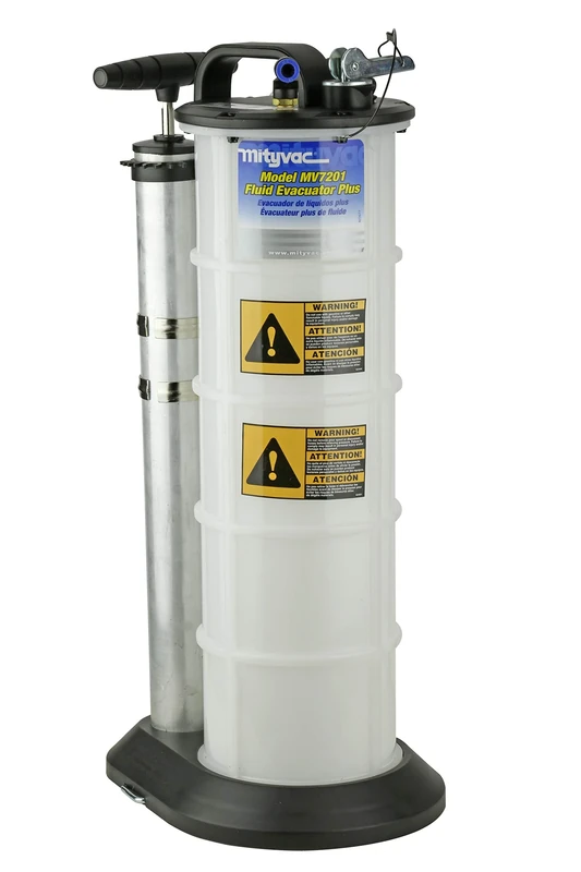 Mityvac 7201 Manual Fluid Evacuator Plus with 2.3 Gallon Reservoir; Evacuates or Dispenses Fluids with Push Button; Evacuate Through The Dipstick Tube , White