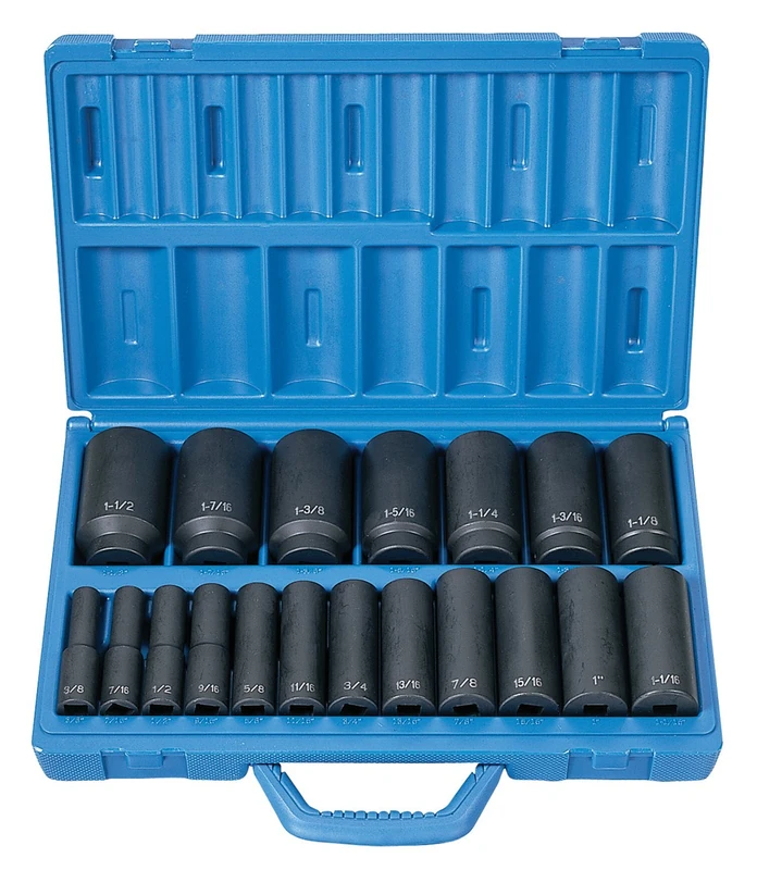 Grey Pneumatic Corp 1319D 1/2'' Drive Deep Length Fractional Master Set - 19 Piece