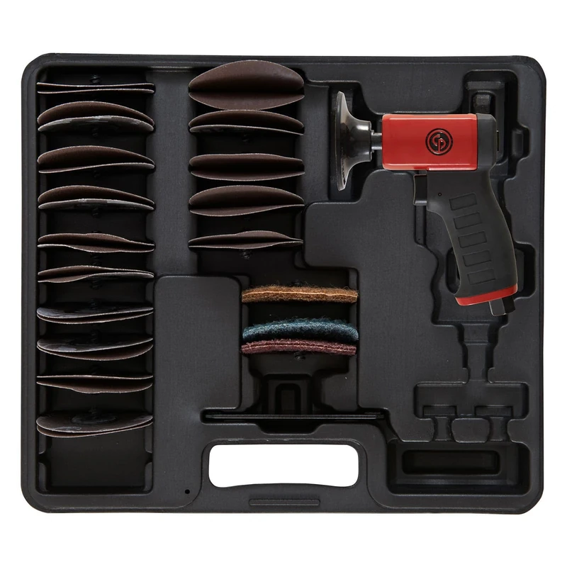 Chicago Pneumatic CP7202D – 3" Air Rotary Sander Kit, Hook & Loop, 0.2 HP / 150W, 15000 RPM – Compact for Rust Removal & Woodworking