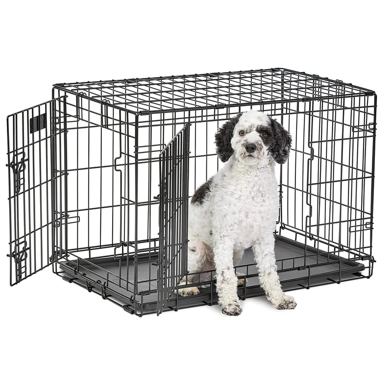 MidWest Homes for Pets Medium LifeStages Double Door 76 cm Folding Dog Crate, Enhanced Security, Includes Leak-Proof Pan, Divider Panel, Handle, Rubber Feet