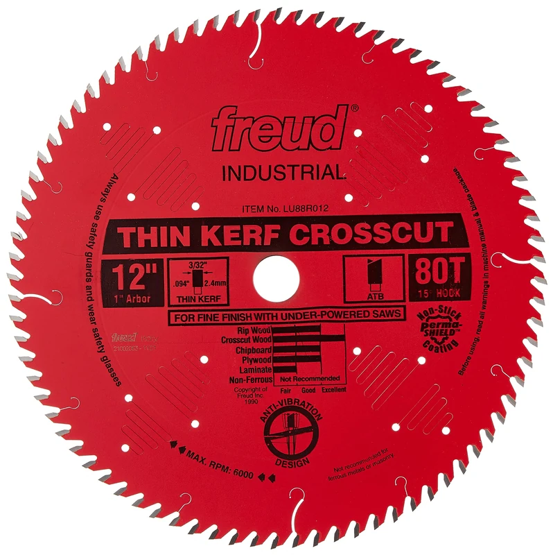 Freud 12" x 80T Thin Kerf Fine Finish Crosscut Blade (LU88R012)