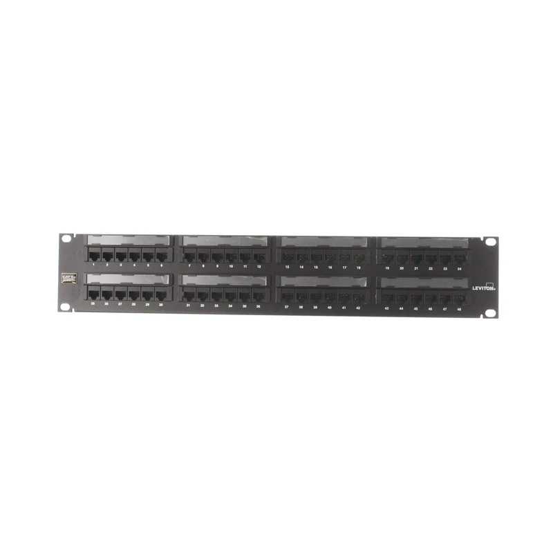 Leviton 5G596-U48 GigaMax 5E Universal Patch Panel, 48-Port, 2RU, Cat 5E, Cable Management Bar Included