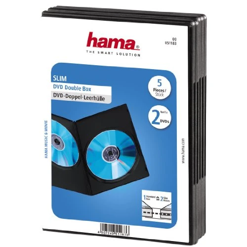 Hama Slim DVD Double Jewel Case, Pack of 5 - Black