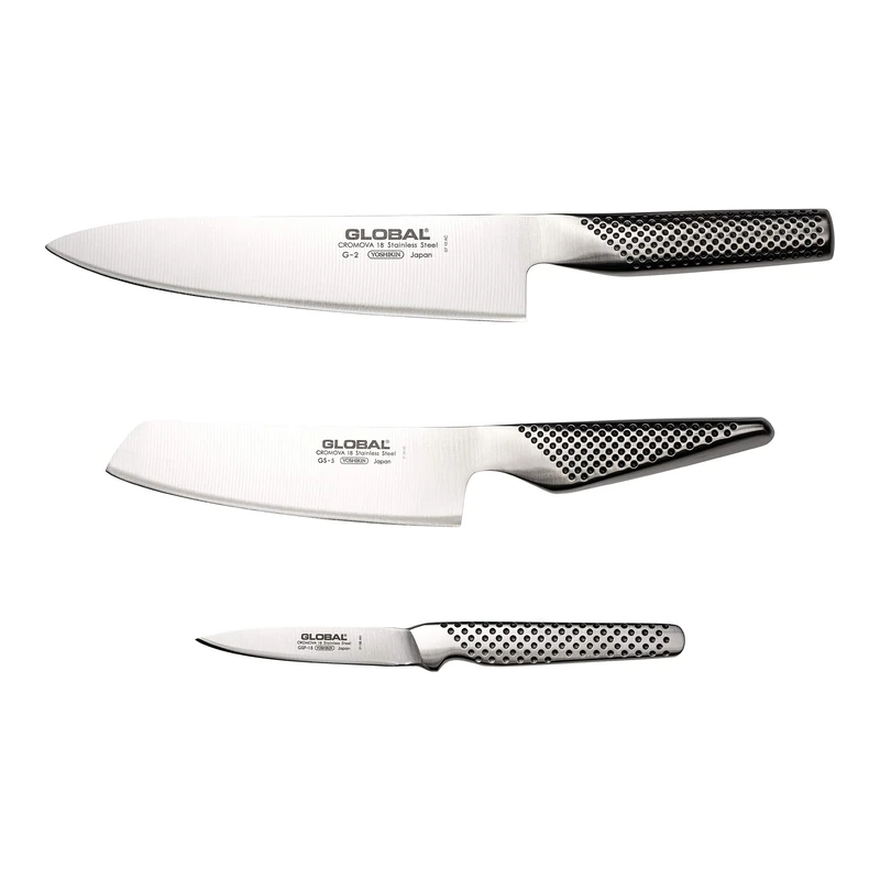 Global Knives G-2515 3 Piece Kitchen Knife Set, CROMOVA 18 Stainless Steel