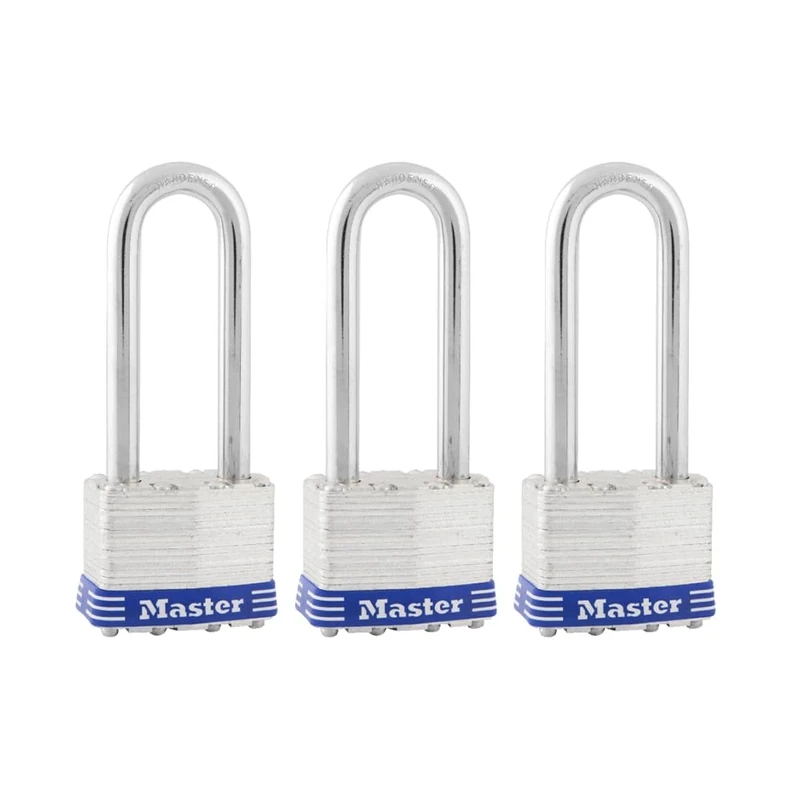 Master Lock Silver Outdoor Keyed-Alike Padlocks with Keys, Extra Long Shackle Lock for Gate, Fence, Shed, or Other Equipment, 3 Pack, 1TRILJ