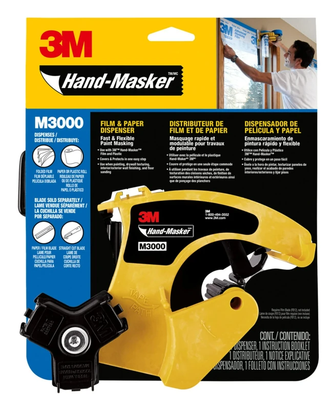 3M Hand-Masker Film and Paper Dispenser M3000, 1 Dispenser, All Tapes Widths - Use on Windows, Doors, Bathtubs and Other Surfaces (without blade)
