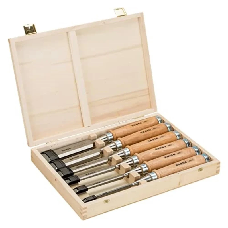 Bahco 425-083 BH425-083 Chisel in Wooden Box, Silver/Brown, 6/10/12/18/25/32 mm, Set of 6 Pieces