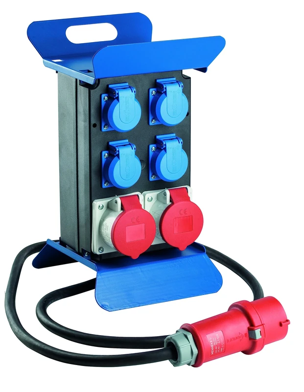 as - Schwabe Tragbarer CEE-Stromverteiler STECKY 1 – CEE-Stecker + 4 Schuko-Dosen + 2 CEE-Buchsen – Mobiler Stromverteilerkasten – Verteilerdose für den Außenbereich – IP44 – Made in Germany I 60504