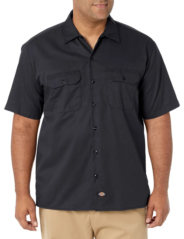 Dickies Men's big Button Down Shirt, Black, XL Tall UK